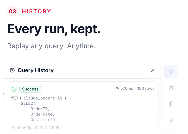 AI-powered autocomplete surfacing schema-aware column suggestions