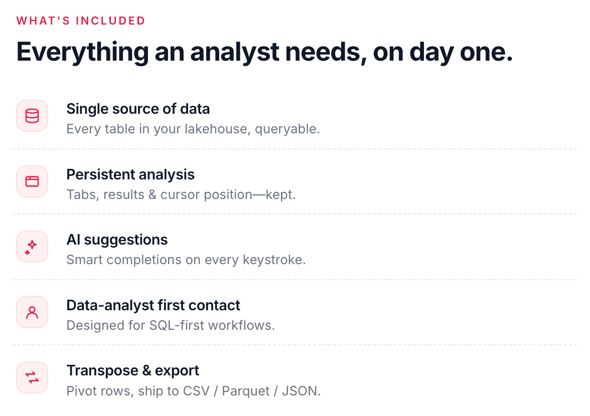Transposing results and exporting to CSV, Parquet, or JSON