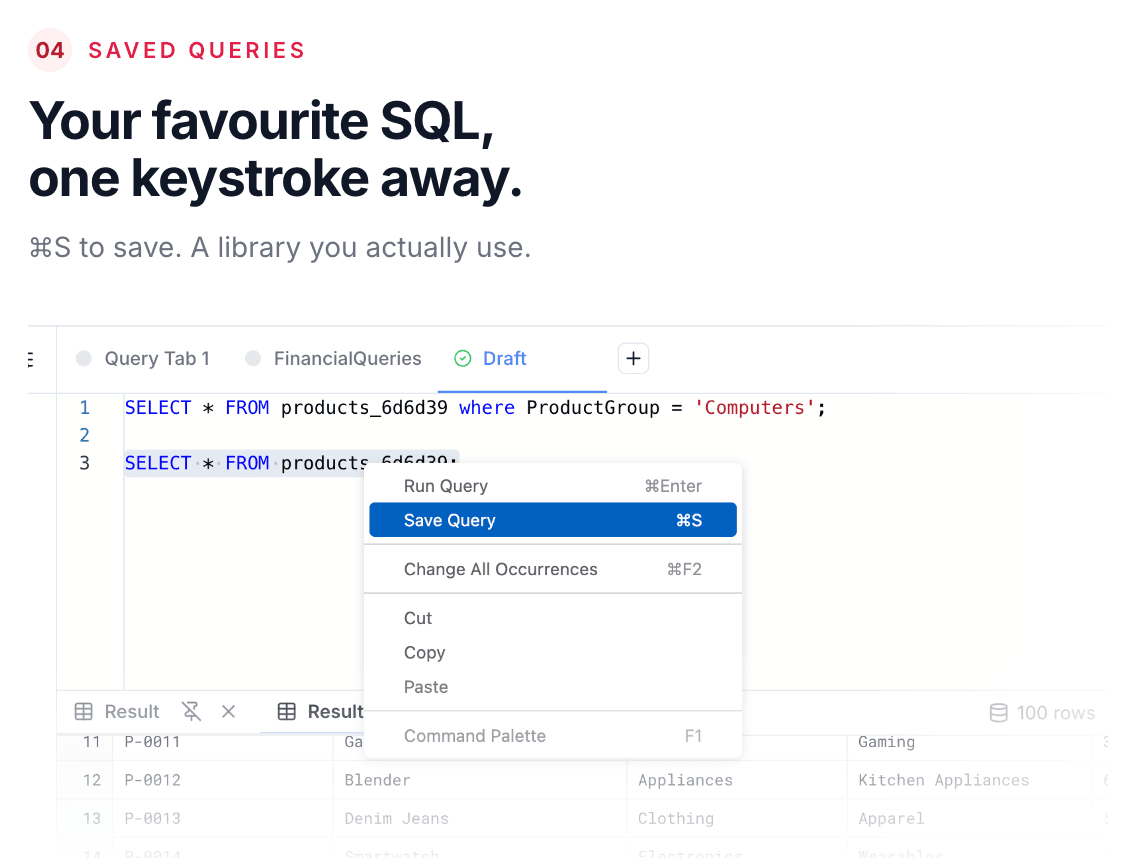 Persistent tabs and query history in SQL Explorer